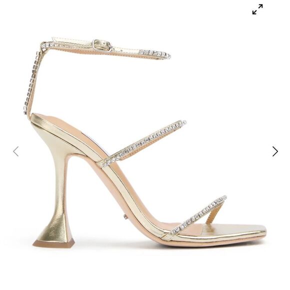 Tony Bianco Shy high heels shoes gold metallic rhinestone strappy Revolve Sz 8 - Picture 1 of 15